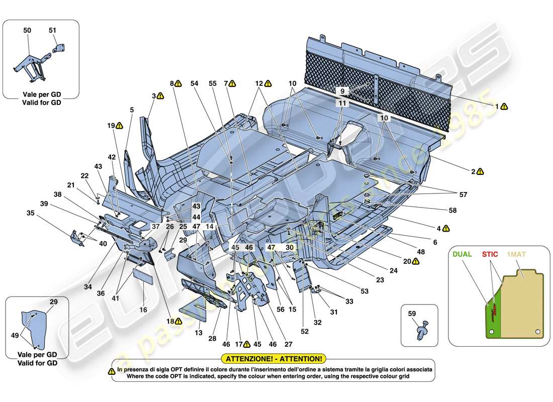 ferrari 488 spider (europe) passenger compartment mats parts diagram