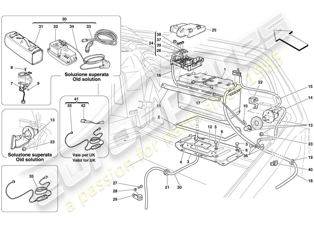 ferrari 599 gtb fiorano (rhd) battery parts diagram
