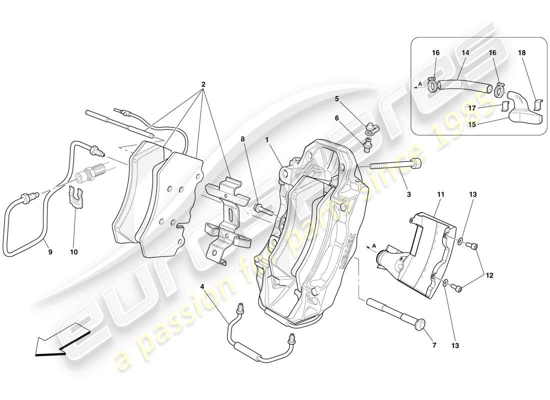 ferrari 599 gto (usa) front brake calliper parts diagram