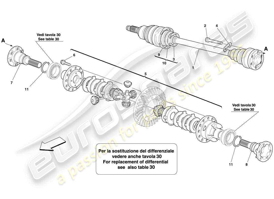ferrari 612 scaglietti (rhd) differential and axle shaft parts diagram