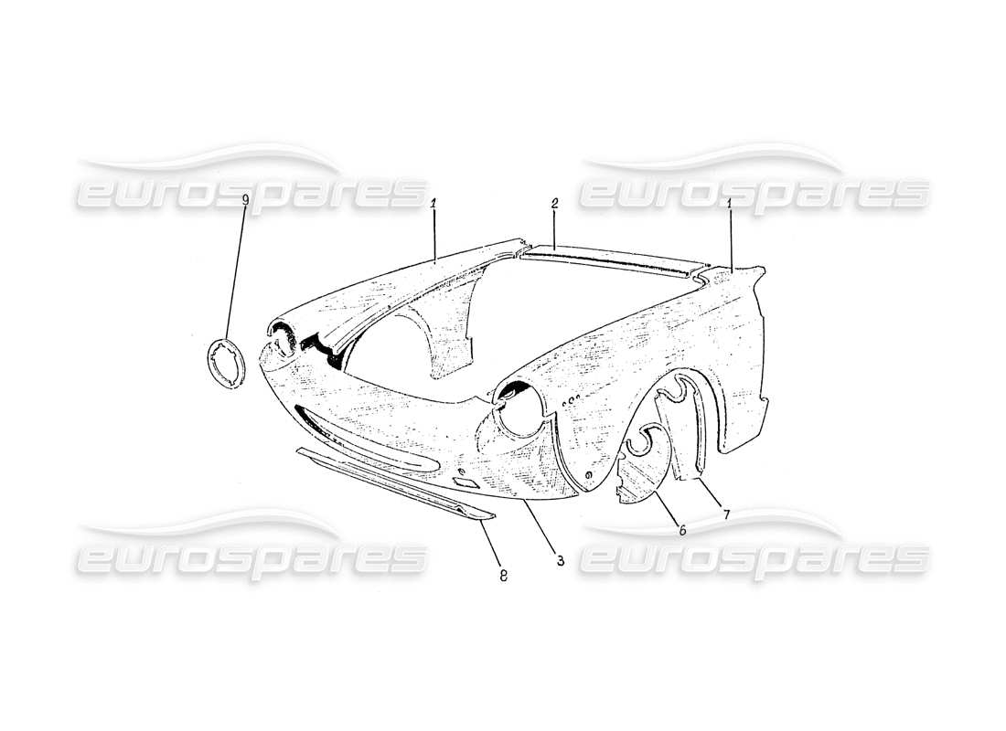 ferrari 365 gtc (coachwork) front end panels (edizione 1 and 2) part diagram