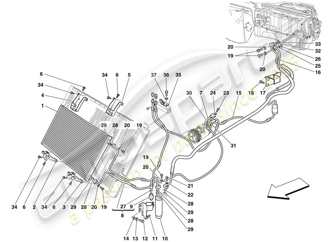 ferrari 599 sa aperta (rhd) ac system - freon pipes part diagram