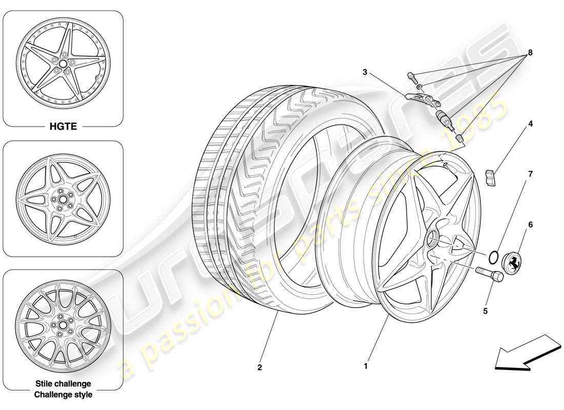 ferrari 599 gtb fiorano (usa) wheels parts diagram
