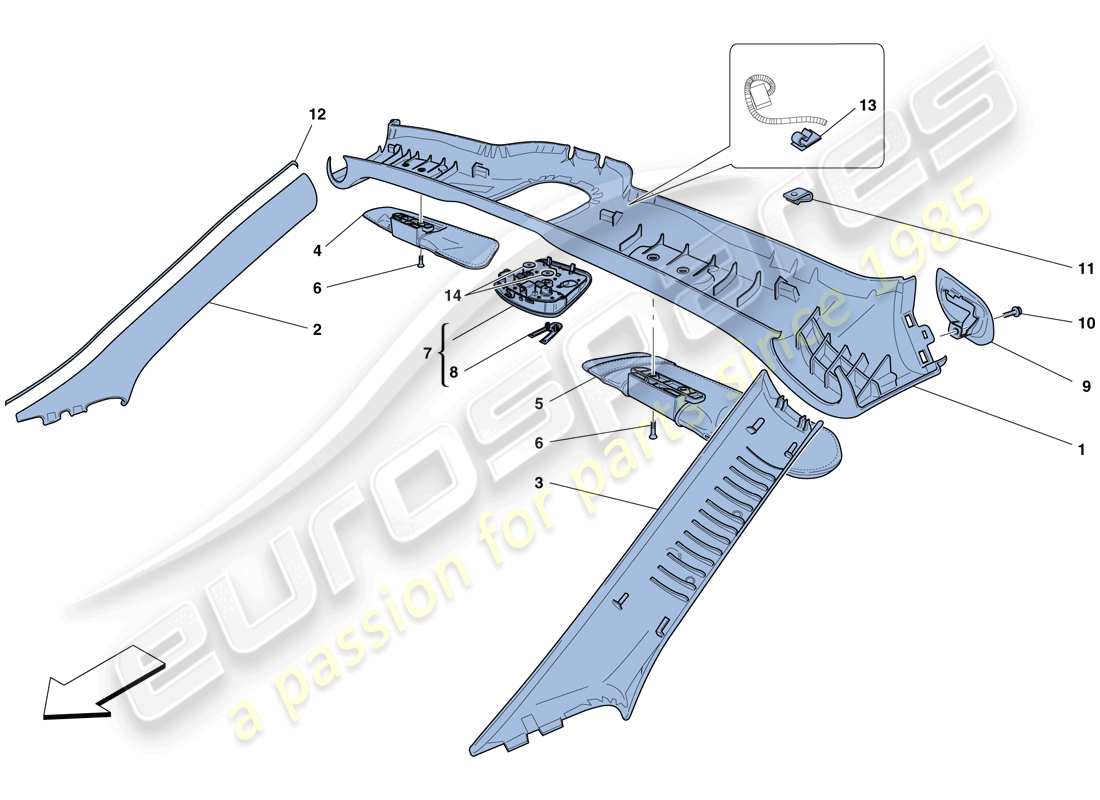 ferrari california t (usa) headliner trim and accessories parts diagram