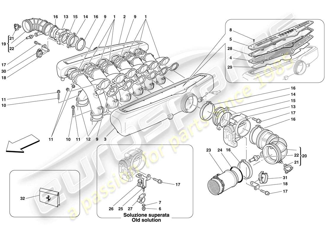 ferrari 599 gtb fiorano (europe) intake manifold parts diagram