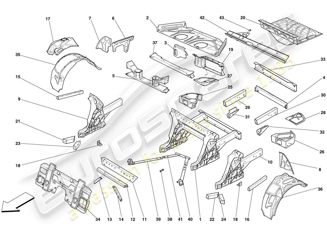 ferrari 599 sa aperta (usa) structures and elements, rear of vehicle parts diagram