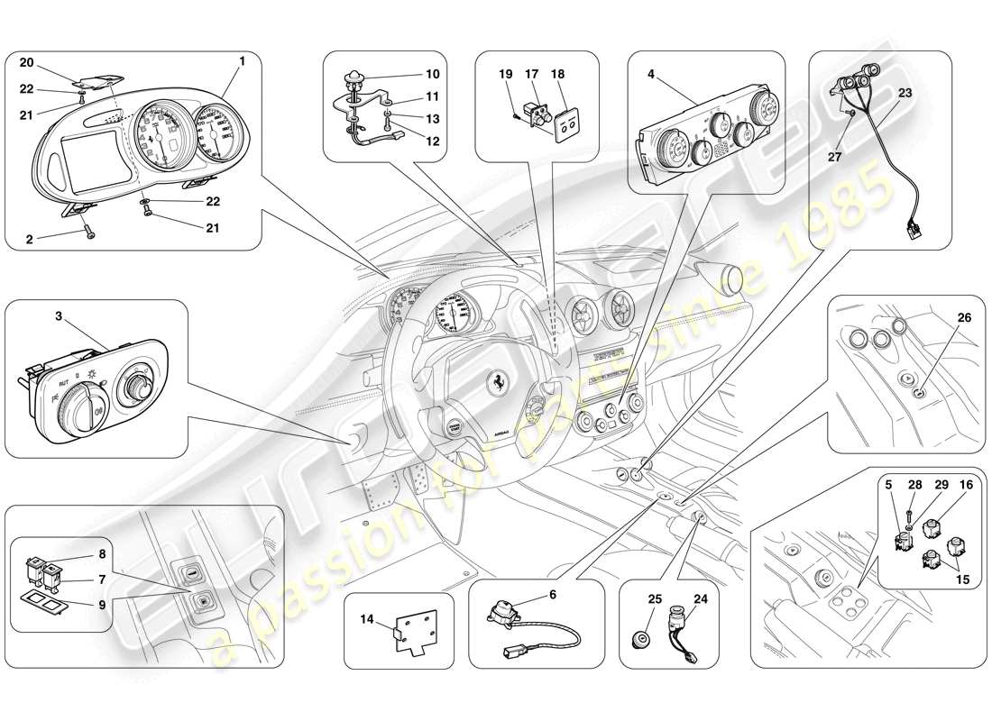 ferrari 599 sa aperta (rhd) instrumentation part diagram