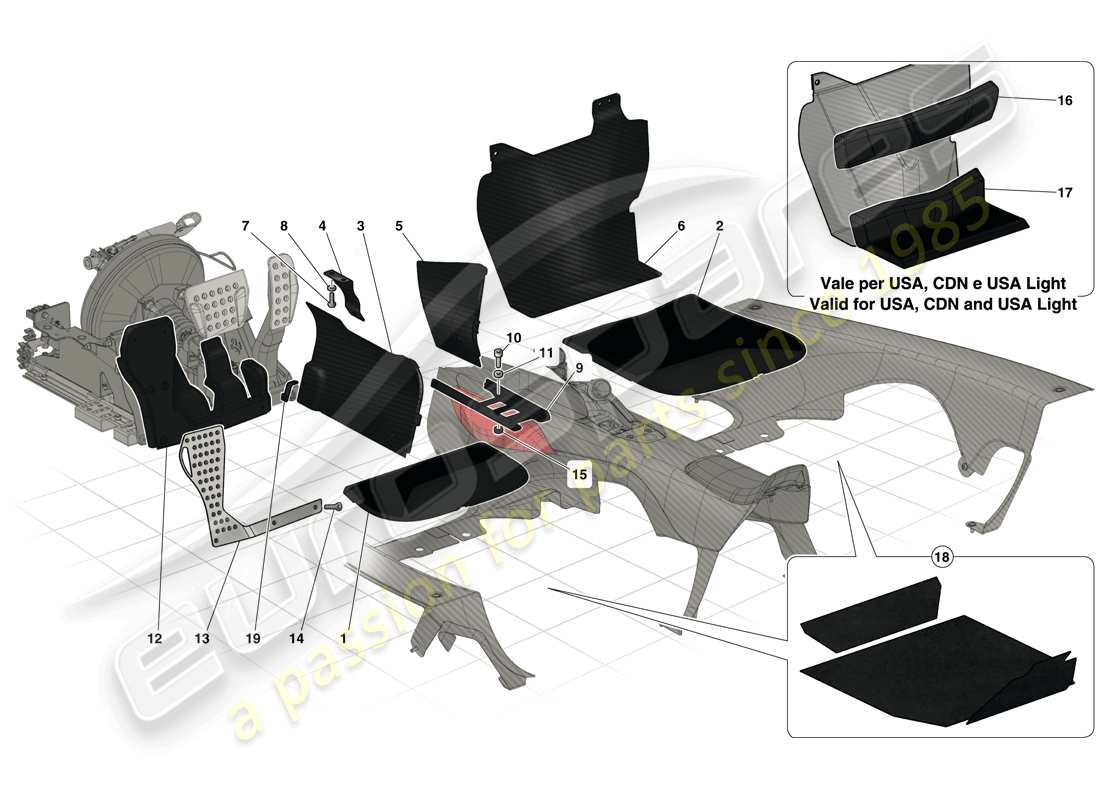 ferrari laferrari (usa) passenger compartment mats parts diagram