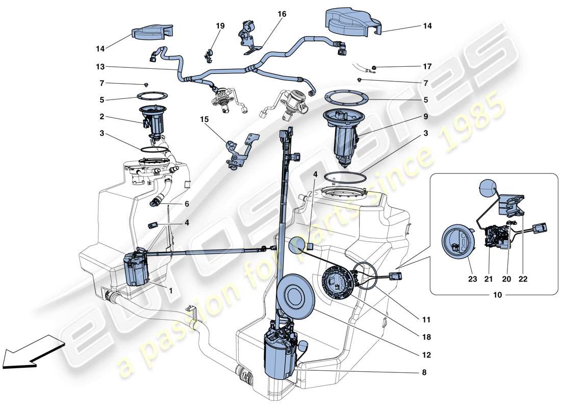 ferrari 458 speciale (usa) fuel system pumps and pipes parts diagram