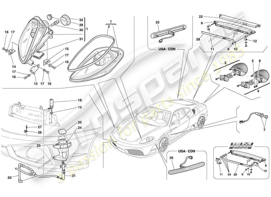 ferrari f430 scuderia (europe) headlights and taillights part diagram