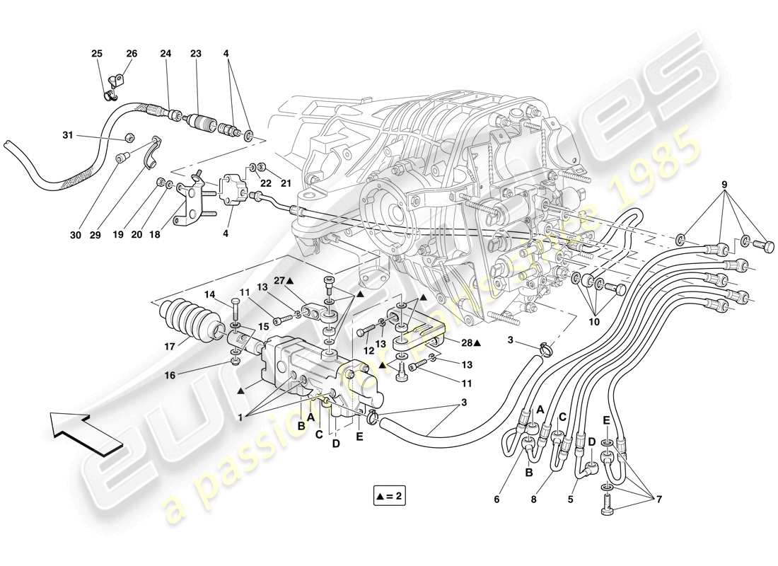 ferrari 599 sa aperta (rhd) f1 clutch hydraulic control part diagram