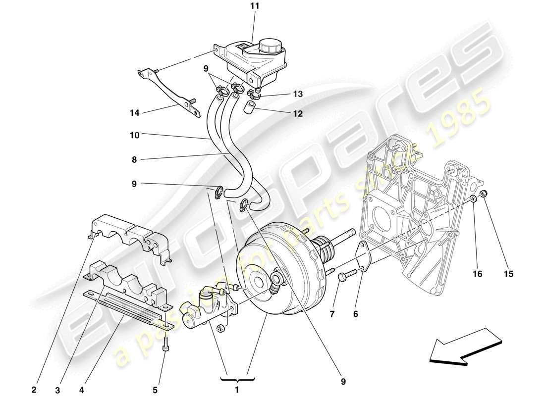 ferrari f430 scuderia spider 16m (usa) hydraulic brake and clutch controls parts diagram