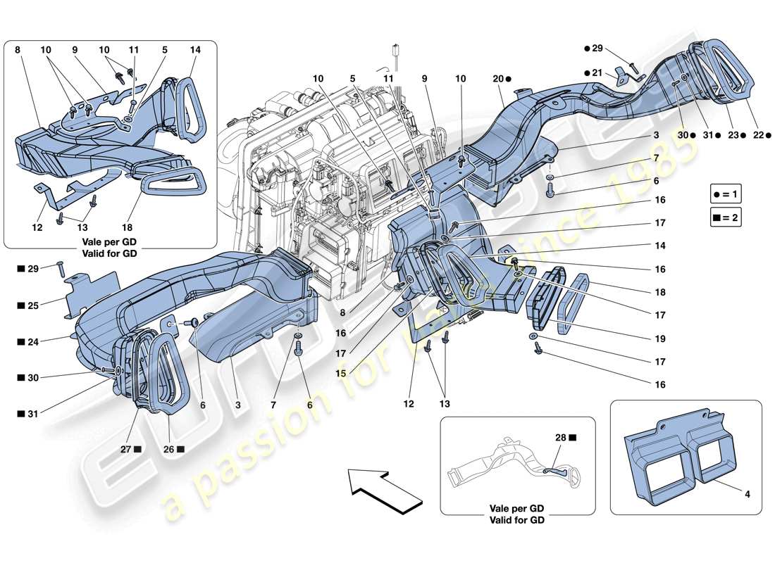 ferrari 458 speciale aperta (usa) dashboard air ducts parts diagram