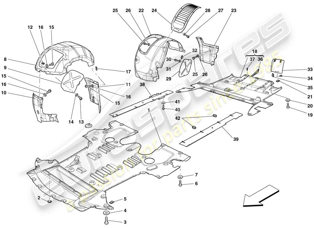 ferrari 599 gto (rhd) flat undertray and wheelhouses parts diagram
