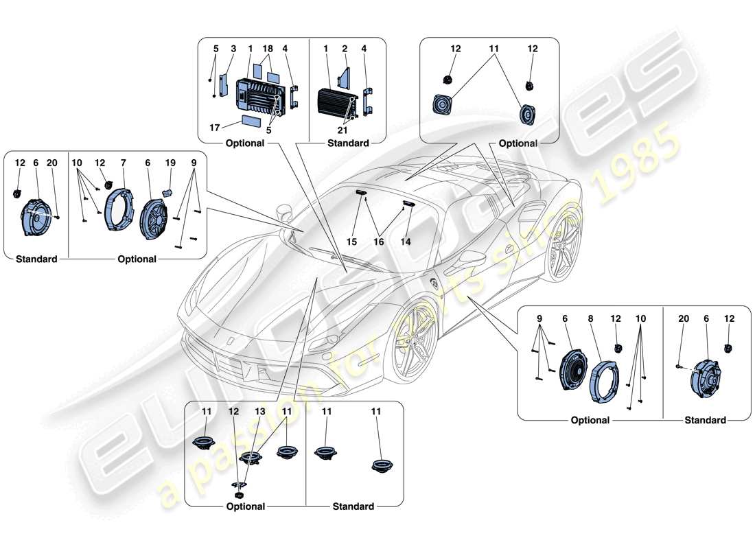 ferrari 488 spider (rhd) audio speaker system part diagram