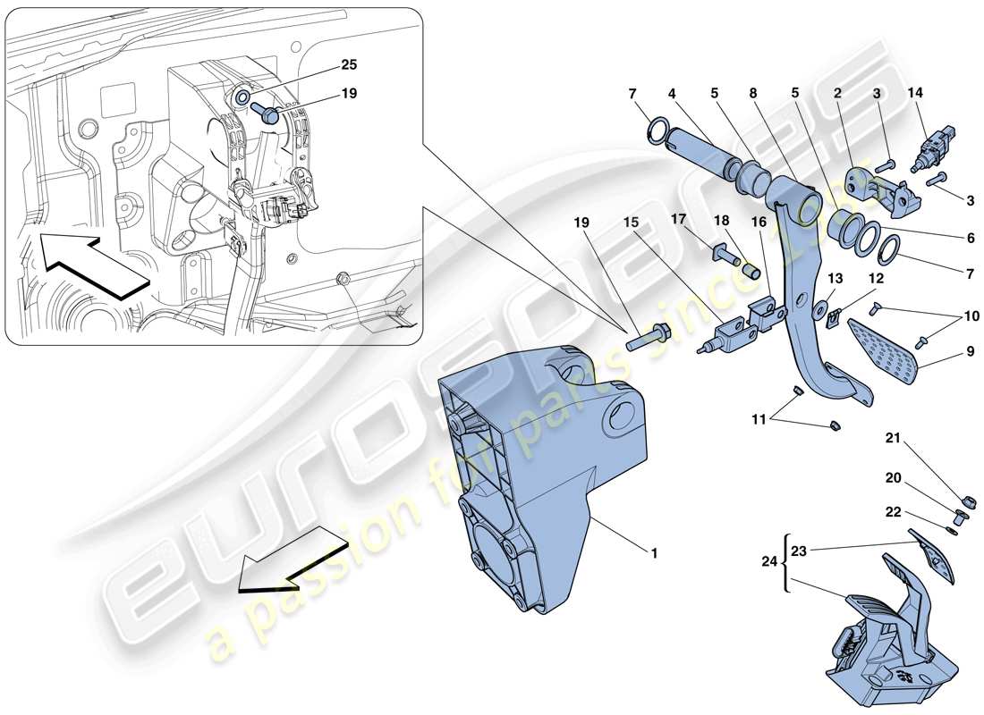 ferrari 488 spider (rhd) complete pedal board assembly parts diagram