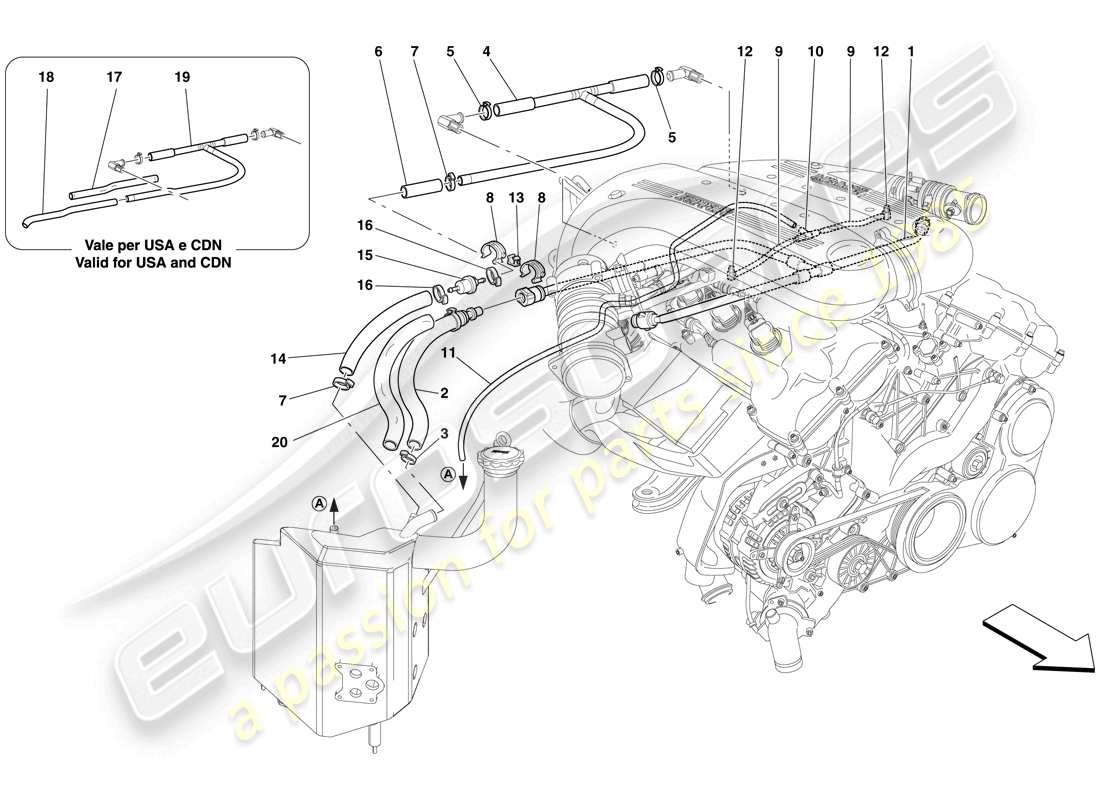 ferrari 599 sa aperta (rhd) blow-by system part diagram