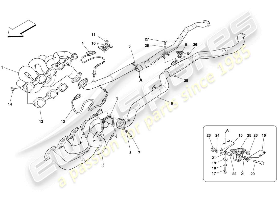 ferrari 599 sa aperta (rhd) front exhaust system part diagram