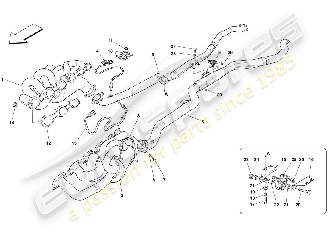 ferrari 599 sa aperta (usa) front exhaust system parts diagram