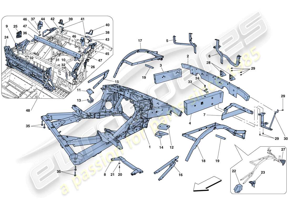ferrari 458 speciale aperta (europe) chassis - structure, rear elements and panels parts diagram