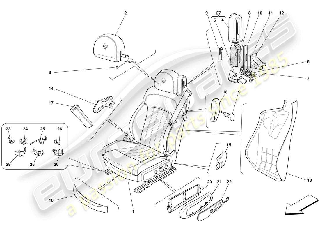 ferrari 612 scaglietti (usa) electric front seat - trim and accessories parts diagram