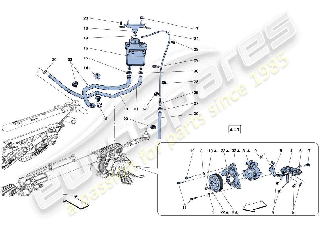 ferrari gtc4 lusso t (rhd) power steering pump and reservoir parts diagram