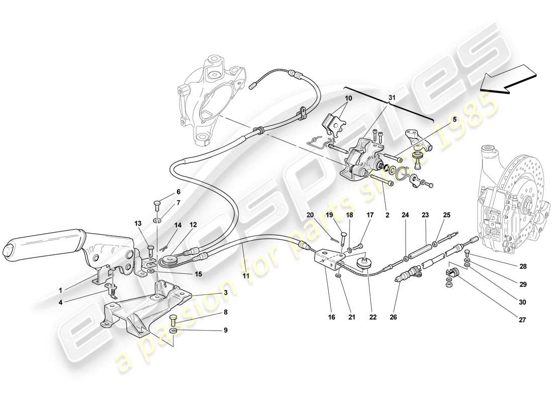 ferrari f430 scuderia (rhd) parking brake control parts diagram