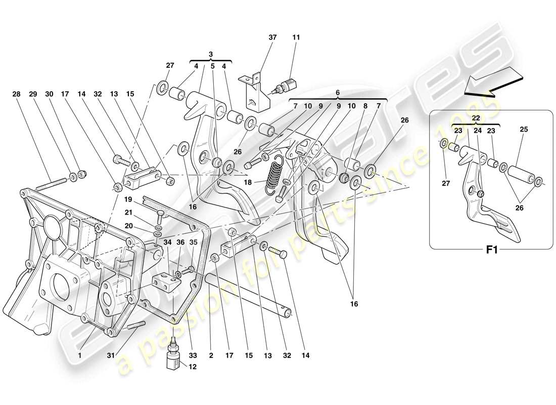ferrari f430 spider (europe) pedal board parts diagram