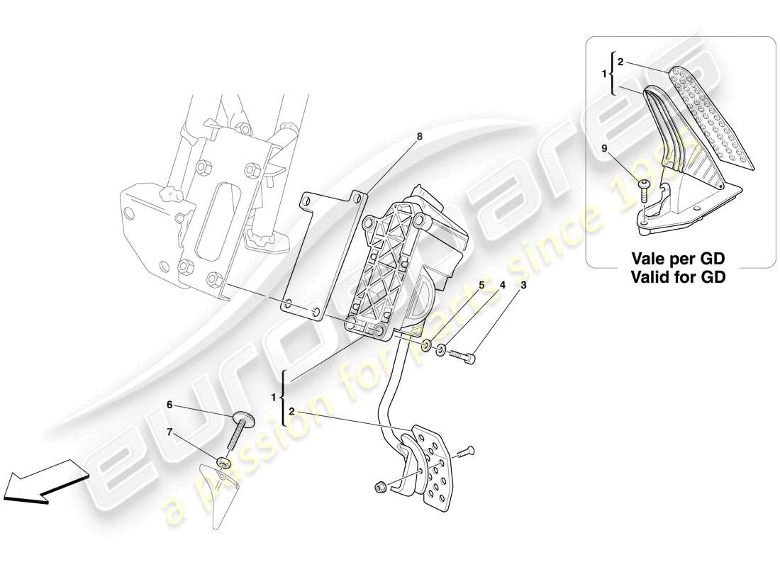 ferrari 612 scaglietti (rhd) electronic accelerator pedal parts diagram