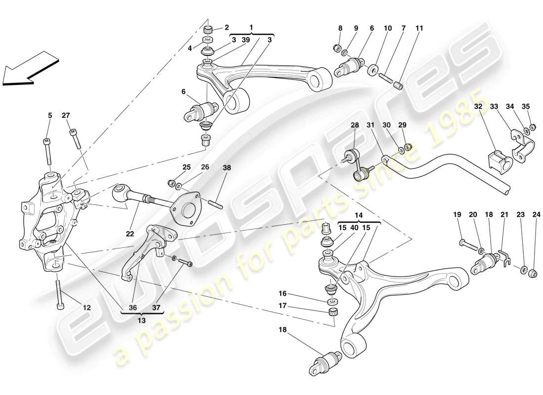 ferrari 599 sa aperta (rhd) rear suspension - arms and stabiliser bar part diagram