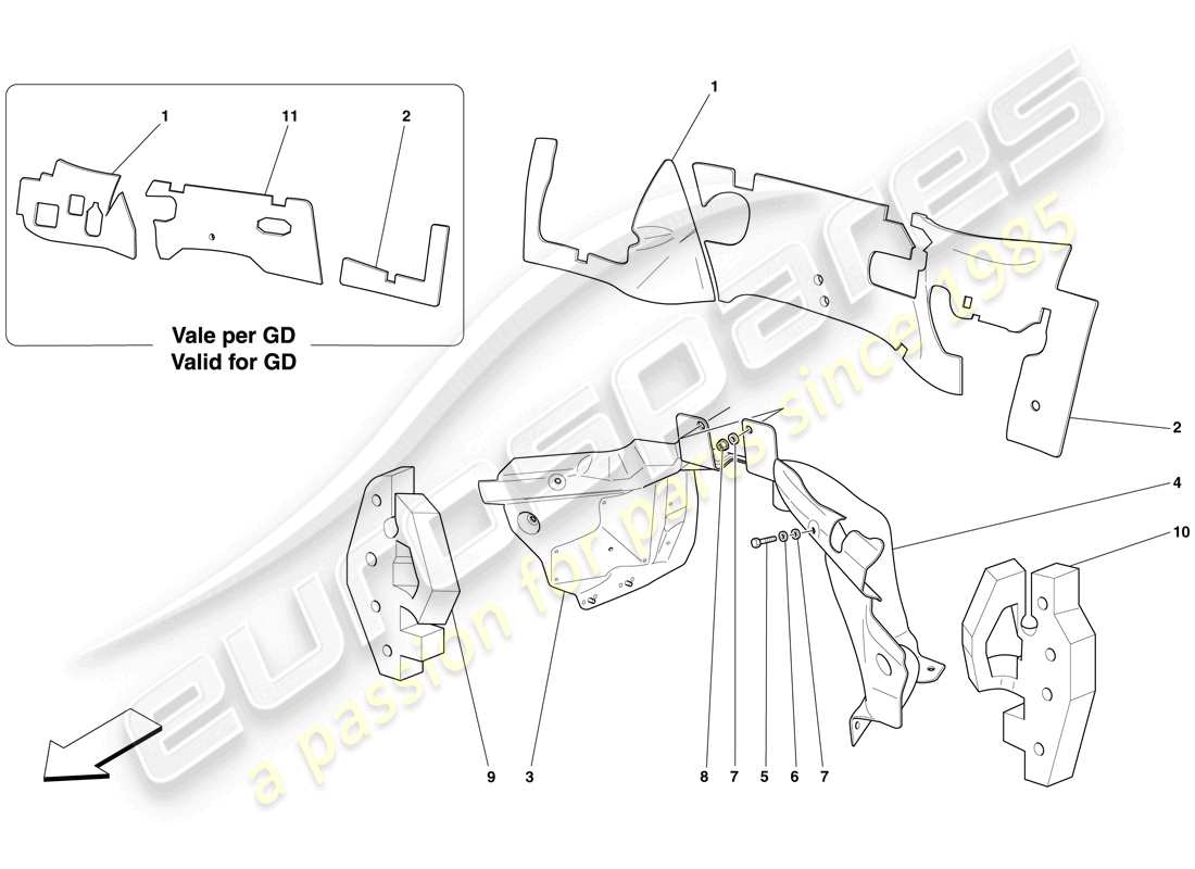ferrari 599 sa aperta (usa) engine compartment firewall insulation parts diagram