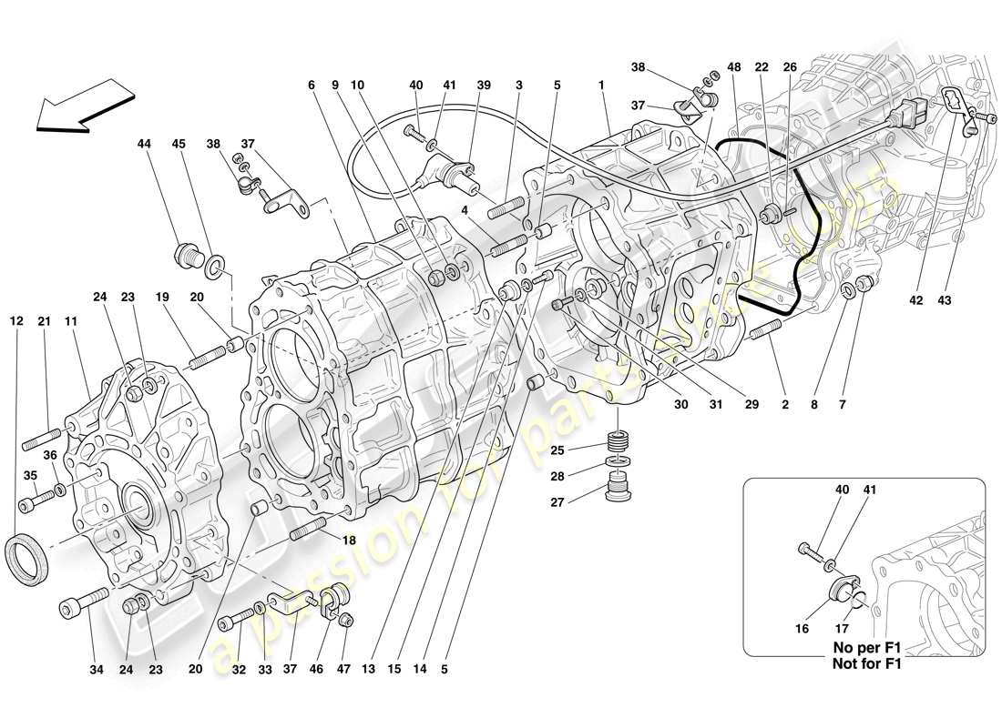 ferrari 612 sessanta (rhd) gearbox housing parts diagram