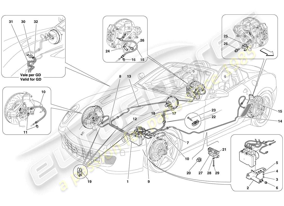 ferrari 599 sa aperta (rhd) brake system part diagram