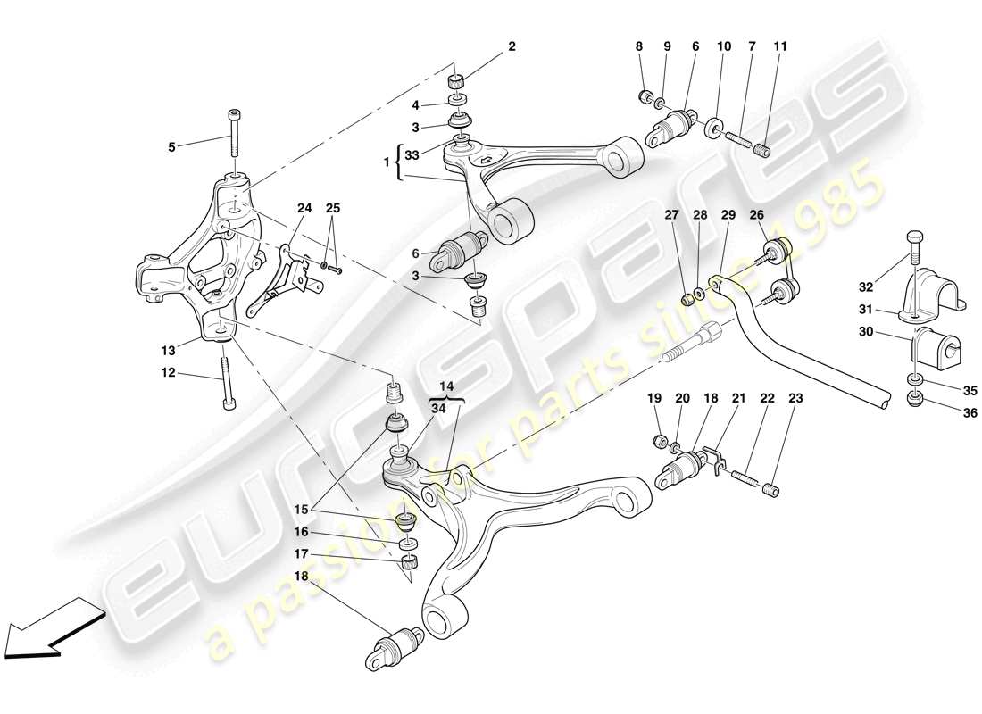 ferrari 612 sessanta (rhd) front suspension - arms and stabiliser bar parts diagram
