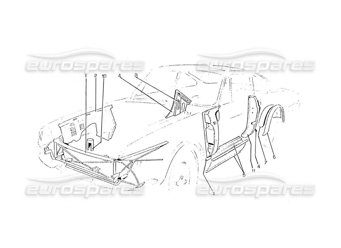ferrari 330 gtc (coachwork) inner frame panels part diagram
