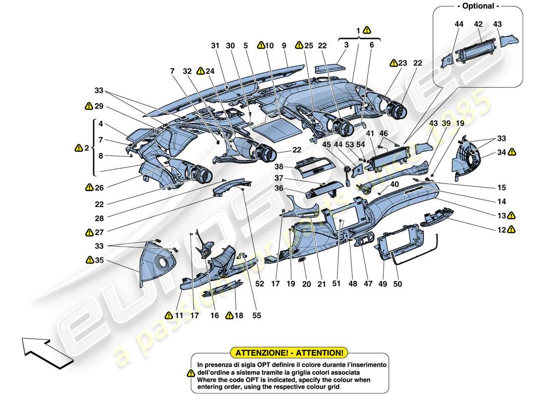 ferrari gtc4 lusso (europe) dashboard - trim parts diagram