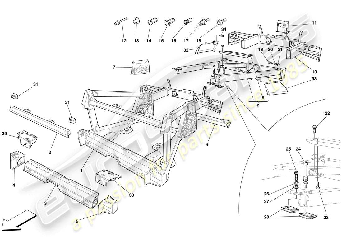 ferrari f430 scuderia (europe) chassis - structure, rear elements and panels part diagram