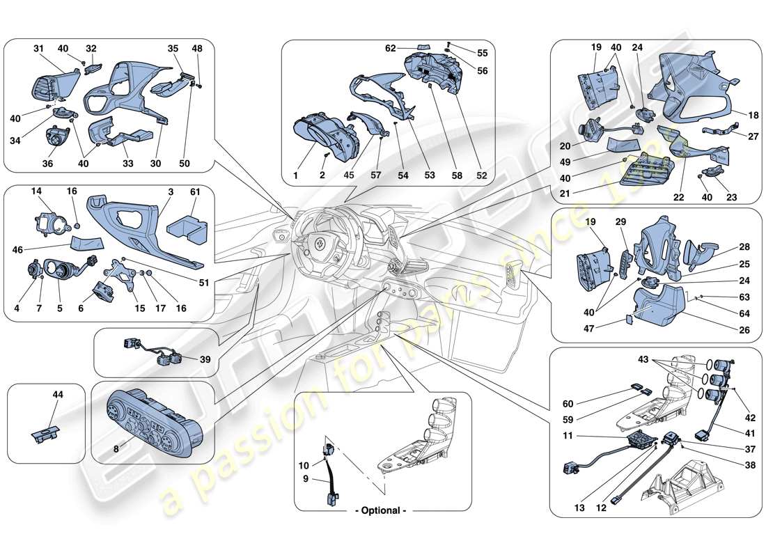 ferrari 458 speciale (usa) dashboard and tunnel instruments parts diagram