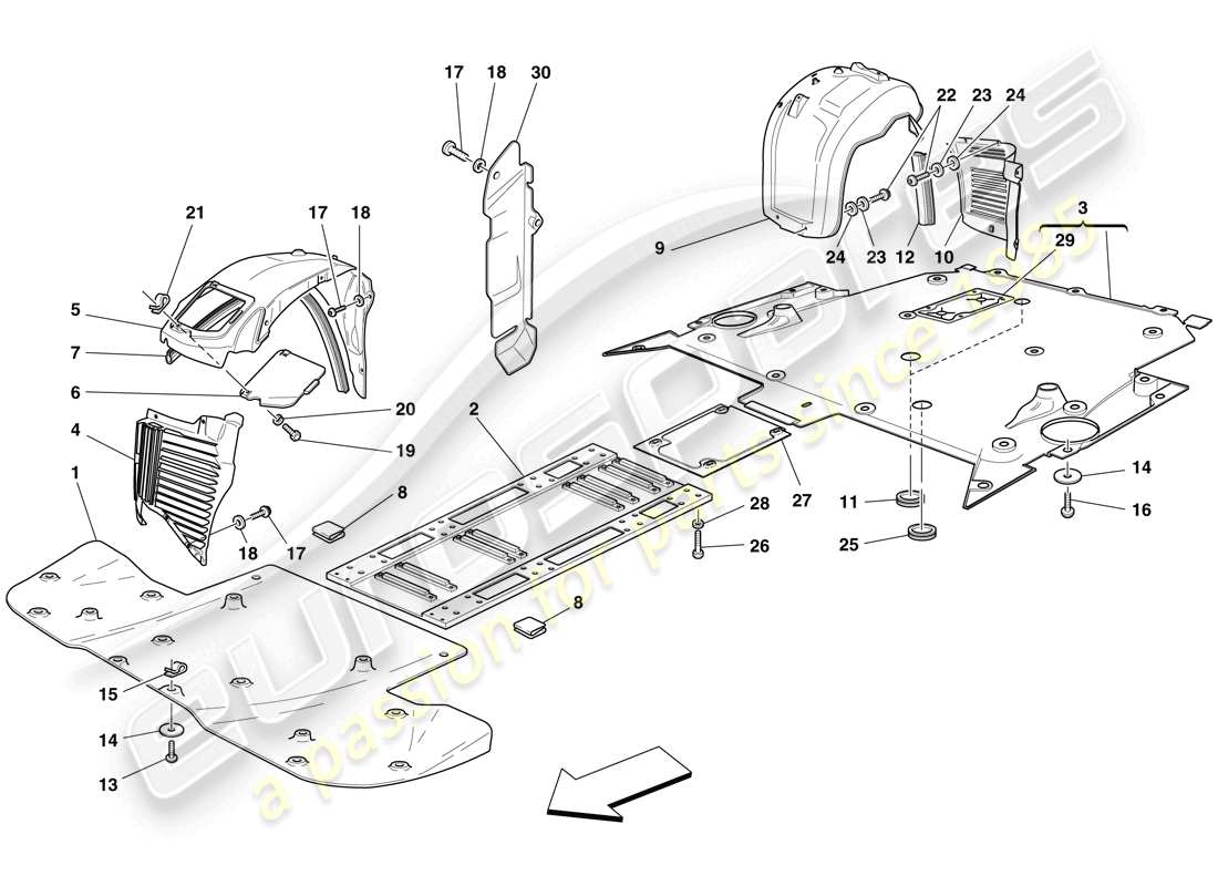 ferrari f430 scuderia (europe) flat undertray and wheelhouses part diagram