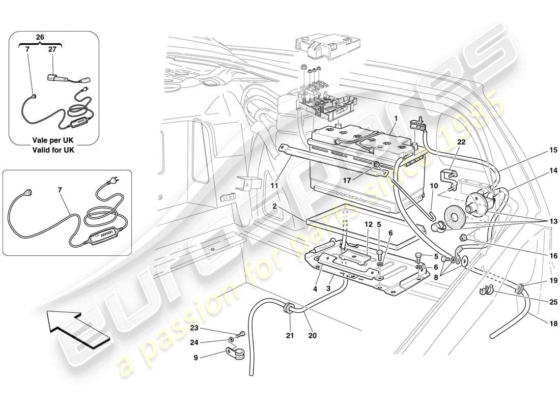 ferrari 599 gto (europe) battery parts diagram