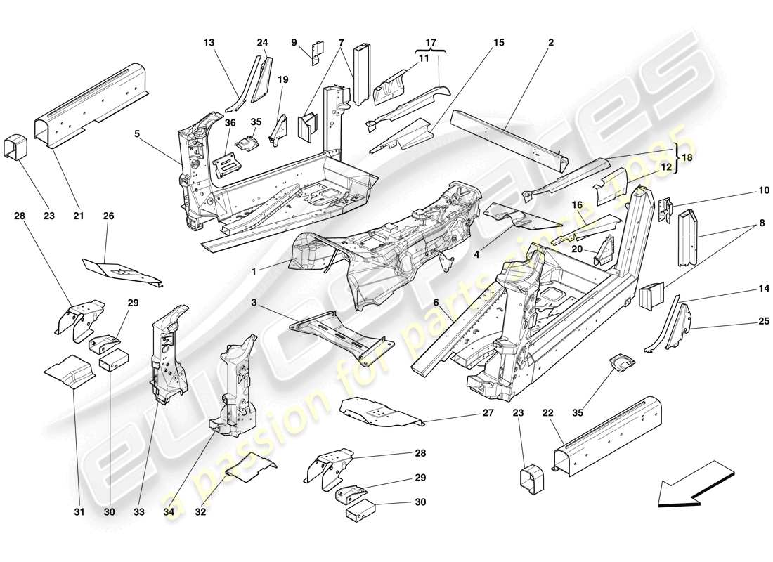 ferrari 599 sa aperta (usa) structures and elements, centre of vehicle parts diagram