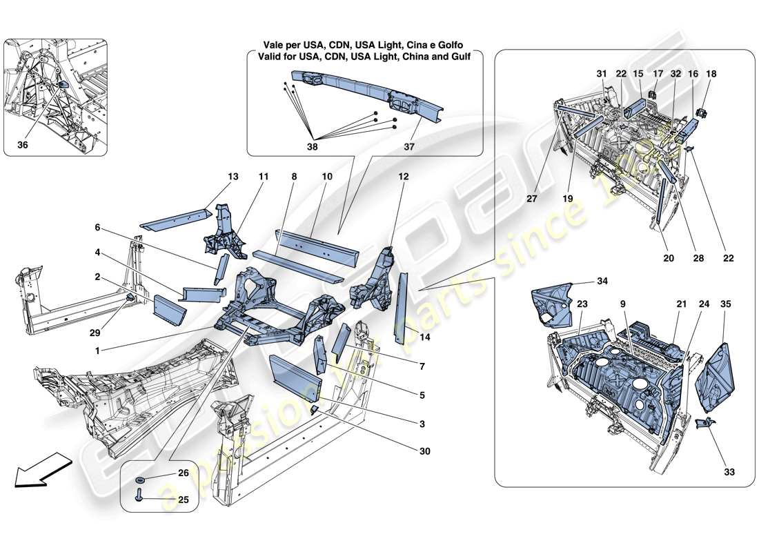 ferrari 812 superfast (usa) structures and elements, rear of vehicle parts diagram