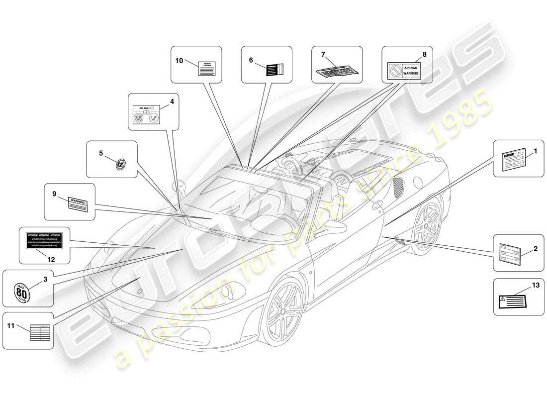 a part diagram from the ferrari f430 spider (rhd) parts catalogue