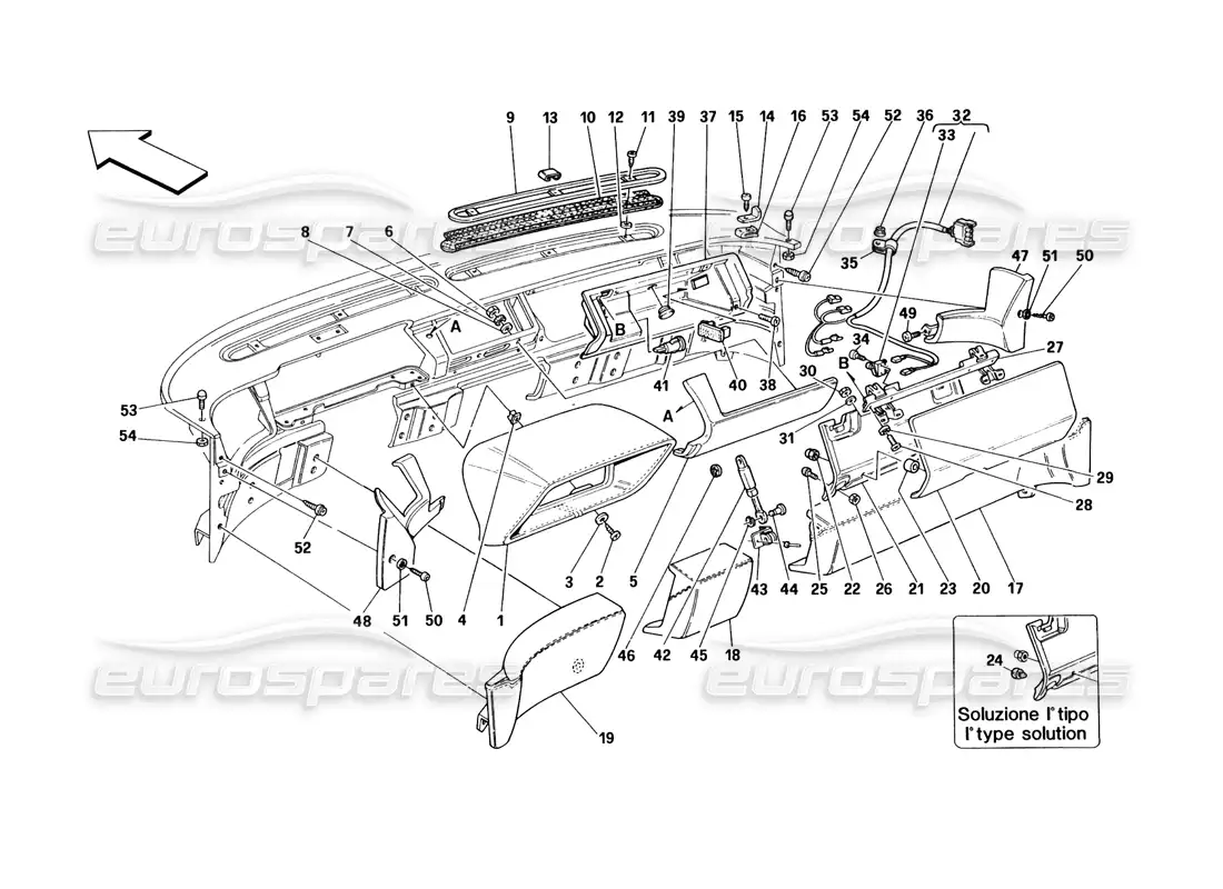 ferrari 348 (1993) tb / ts dashboard - trim and accessories parts diagram