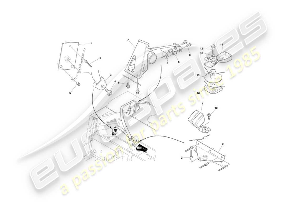 aston martin vanquish (2003) rear seat belts parts diagram