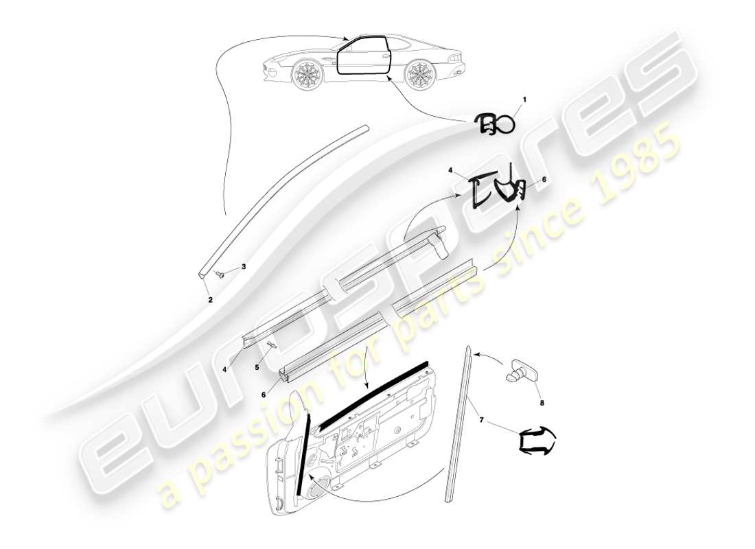 aston martin db7 vantage (2000) coupe door seals part diagram