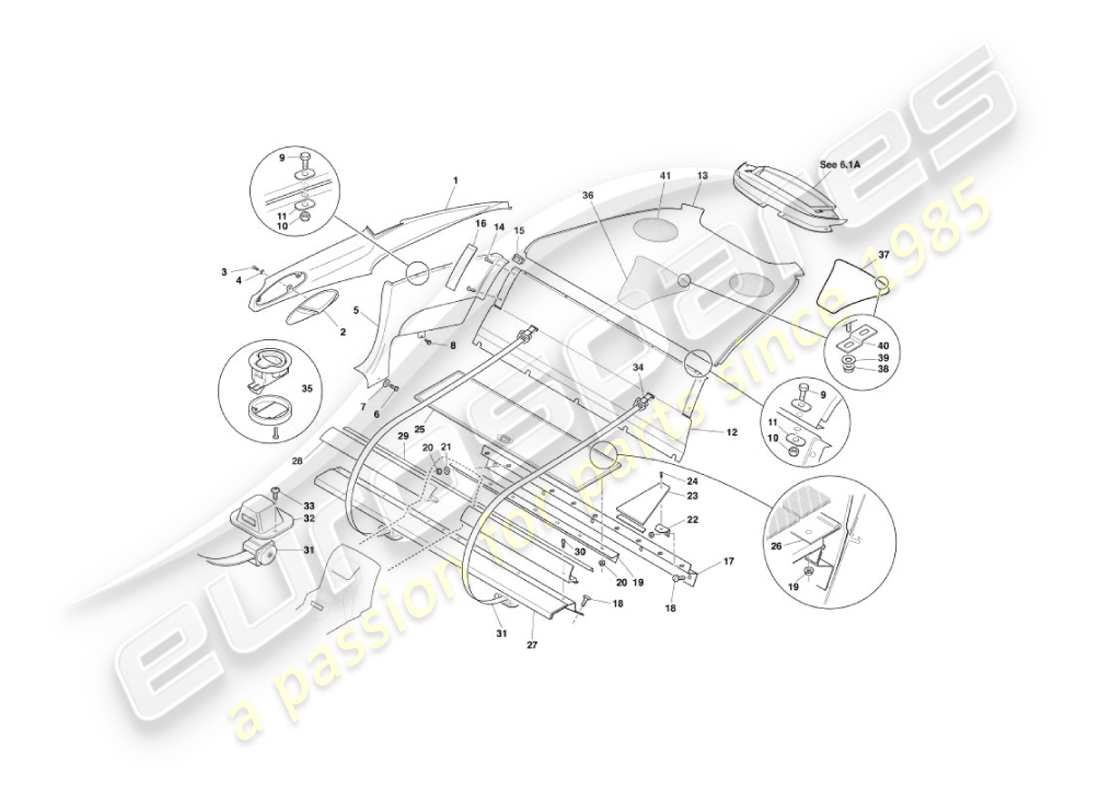 aston martin vanquish (2004) rear trim, 2+0 part diagram