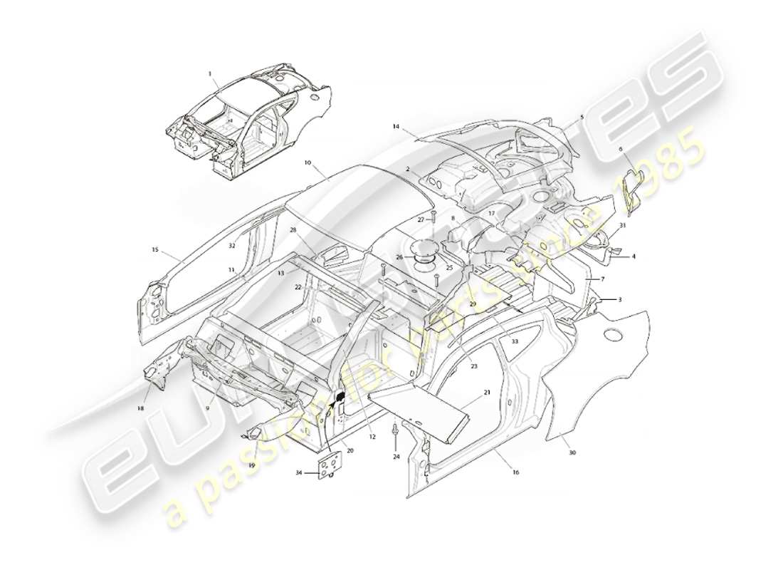 aston martin vanquish (2003) body structure parts diagram