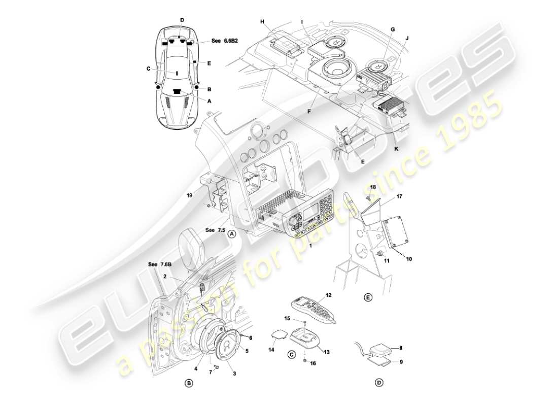 aston martin vanquish (2006) in-car entertainment part diagram