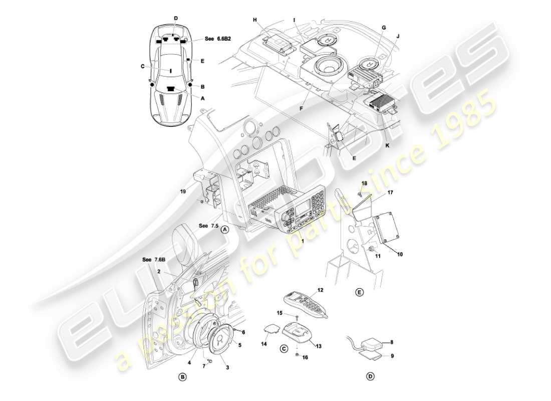 aston martin vanquish (2004) in-car entertainment part diagram